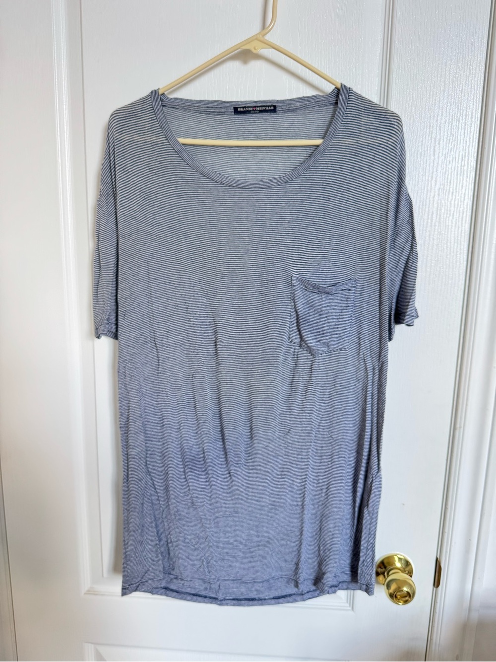 Brandy Melville Navy Striped Pocket T-Shirt